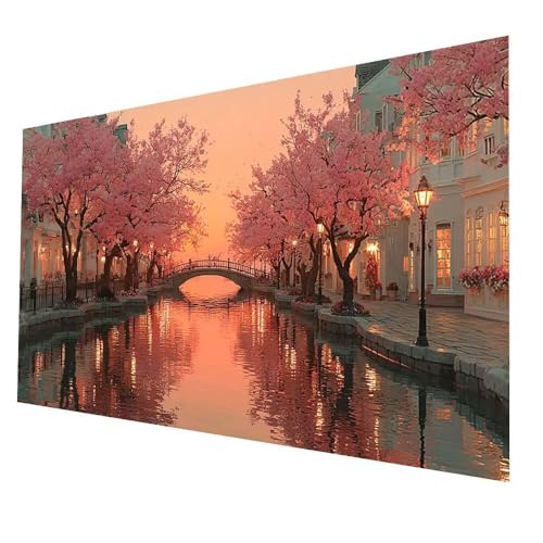 5D Diamond Painting Stadt mit Diamond Painting Zubehör Set 140x70CM, Diamant Malen Nach Zahlen Kirschblüten, Diamant Cross Stitch Stickerei Bastelset Erwachsene für Deko Wohnzimmer Geschenke model3317 von Generic