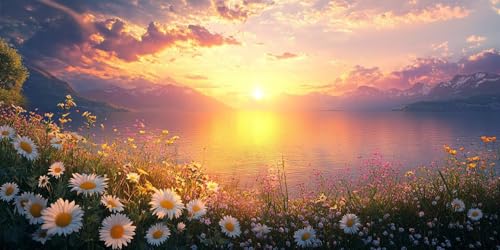 5D Sonnenuntergang Diamond Painting, Sonnenblumen Diamond Painting Erwachsene Diamant Malerei Kinder Basteln Mädchen Diamond-painting Bastelset Erwachsene Home Wand Dekoration Geschenk 60x120cm F394 von Generic