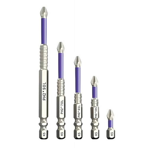 5PCS K5 Schlagfestes Anti-Rutsch-Bit-Set – Anti-Rutsch-Zahndesign, hochmagnetische Schraubendreher-Bohrer-Bits für Handbohrmaschinen und Schlagschrauber (25-50-65-70-90MM) von Generic