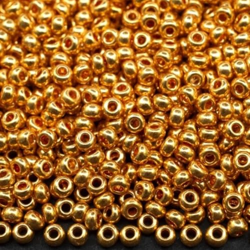 6/0 18389 Tschechische Glas-Rocailles – Gold Orange Metallic Verpackung 650 Stück Gewicht 50 Gramm Perlengröße 4,1 mm Zum Perlensticken und Herstellen von Schmuck von Generic