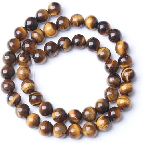 6/8/10 mm Naturstein, Tigerauge, rund, lose Perlen für Schmuckherstellung, DIY, Charm-Armband, Halskette, gelb, 6 mm von Generic