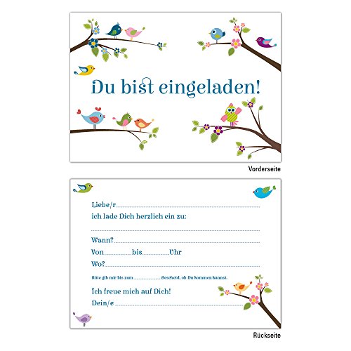 6 Einladungskarten DIN A6 Einladungskarten "Niedliche Vögel" zum Geburtstag/Einladungen Geburtstagseinladungen Kindergeburtstag Kinder Erwachsene Jungen Mädchen Vorlage Karten Set Einschulung von Generic