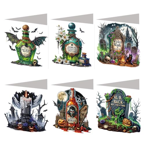 6 Stück Halloween DIY Diamantmalerei Grußkarten-Set, DIY Diamant Art Malerei-Karten, faltbare Gruß- und Glückwunschkarten Bastelset, Mosaik handgemachte kreative Postkarten 6 Stück Halloween DIY Diamantmalerei Grußkarten-Set, DIY Diamant Art Malerei-Karten, faltbare Gruß- und Glückwunschkarten Bastelset, Mosaik handgemachte kreative Postkarten von Generic