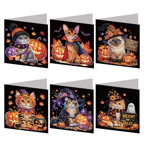 6 Stück Halloween DIY Diamantmalerei Grußkarten-Set, DIY Diamant Art Malerei-Karten, faltbare Gruß- und Glückwunschkarten Bastelset, Mosaik handgemachte kreative Postkarten 6 Stück Halloween DIY Diamantmalerei Grußkarten-Set, DIY Diamant Art Malerei-Karten, faltbare Gruß- und Glückwunschkarten Bastelset, Mosaik handgemachte kreative Postkarten von Generic