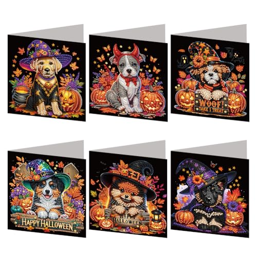 6 Stück Halloween DIY Diamantmalerei Grußkarten-Set, DIY Diamant Art Malerei-Karten, faltbare Gruß- und Glückwunschkarten Bastelset, Mosaik handgemachte kreative Postkarten 6 Stück Halloween DIY Diamantmalerei Grußkarten-Set, DIY Diamant Art Malerei-Karten, faltbare Gruß- und Glückwunschkarten Bastelset, Mosaik handgemachte kreative Postkarten von Generic