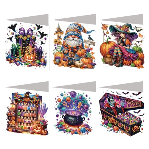 6 Stück Halloween DIY Diamantmalerei Grußkarten-Set, DIY Diamant Art Malerei-Karten, faltbare Gruß- und Glückwunschkarten Bastelset, Mosaik handgemachte kreative Postkarten 6 Stück Halloween DIY Diamantmalerei Grußkarten-Set, DIY Diamant Art Malerei-Karten, faltbare Gruß- und Glückwunschkarten Bastelset, Mosaik handgemachte kreative Postkarten von Generic
