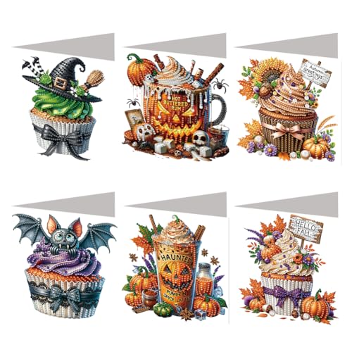 6 Stück Halloween DIY Diamantmalerei Grußkarten-Set, DIY Diamant Art Malerei-Karten, faltbare Gruß- und Glückwunschkarten Bastelset, Mosaik handgemachte kreative Postkarten 6 Stück Halloween DIY Diamantmalerei Grußkarten-Set, DIY Diamant Art Malerei-Karten, faltbare Gruß- und Glückwunschkarten Bastelset, Mosaik handgemachte kreative Postkarten von Generic