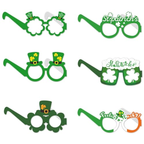 6 Stück St. Patricks Day Brille grüner Brillenrahmen irisches Kostüm Zubehör Foto Requisiten Cosplay Partyzubehör Geschenk St. Patrick's Day Tische Dekorationen von Generic