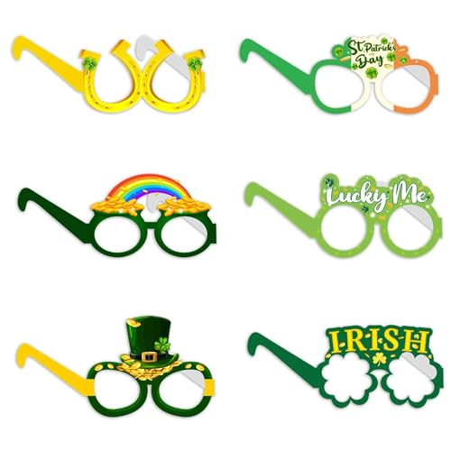 6 Stück St. Patricks Day Brille grüner Brillenrahmen irisches Kostüm Zubehör Foto Requisiten Cosplay Partyzubehör Partys St. Patrick's Day Wohnheim Dekorationen von Generic