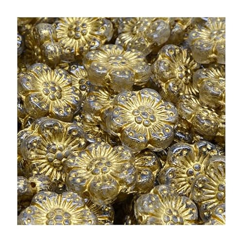 6 stk Gepresste tschechische Glasperlen Blume gepresstes Kristallgold, 14 mm (Pressed Czech glass beads flower pressed Crystal Gold) von generic
