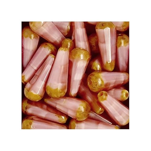 6 stk Handgefertigte tschechische Glasperlen tropfen rosa, 20 x 9 mm (Hand Made Czech Glass beads Drops Pink) von generic