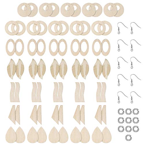 70 Pcs/Set Unfinished Wooden Jewelry Earrings Blanks with Ear Hooks Opening Ring von Generic