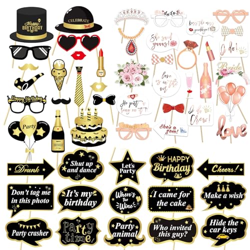 Generic 76 Stück Fotobox Accessoires, Party Foto Requisiten Hochzeit, Photo Booth, Accessoires Dekoration für Hochzeit, Photo Booth, Abschluss, Weihnachten, Party Deko Geburtstag, Halloween von Generic