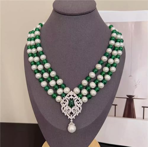 8-9 mm weiße Süßwasser-Zuchtperlen-Halskette mit grüner Jade 8-9 mm weiße Süßwasser-Zuchtperlen-Halskette mit grüner Jade von Generic