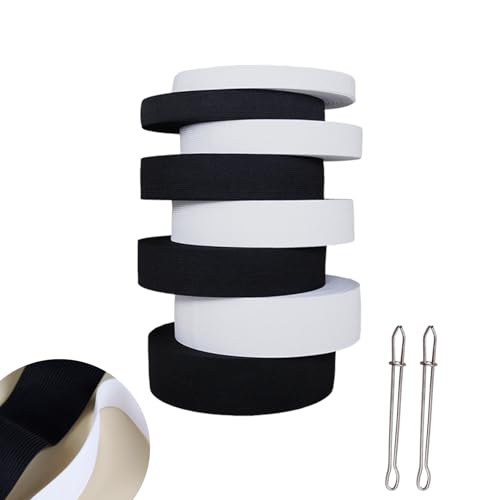 8 Rollen elastisches Nähband, Dicke 1 mm, Breite 1,5 cm, 2,5 cm, 3,6 cm, 5,1 cm, Länge 5,5 Yards/Rolle, mit 2 Näh-Clips. Verwendet für Bund, Hosen, Kleider, Basteln, DIY (weiß + schwarz) von Generic