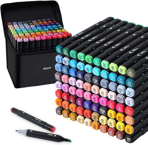 80 Alkohol Marker Set, Doppelspitzen Marker Set für Künstler & Erwachsene, Hochpigmentierte schwarze Stifte für Design, Skizzieren, Manga, Lettering & DIY 80 Alkohol Marker Set, Doppelspitzen Marker Set für Künstler & Erwachsene, Hochpigmentierte schwarze Stifte für Design, Skizzieren, Manga, Lettering & DIY von Generic