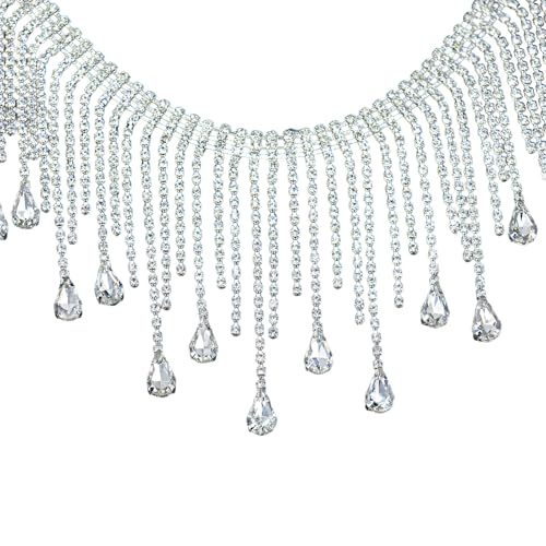 91 cm lange Strass-Kette zum Basteln, Kristall-Quastenbesatz mit silbernen Tropfen-Charms für Kleidungsstücke 91 cm lange Strass-Kette zum Basteln, Kristall-Quastenbesatz mit silbernen Tropfen-Charms für Kleidungsstücke von Generic