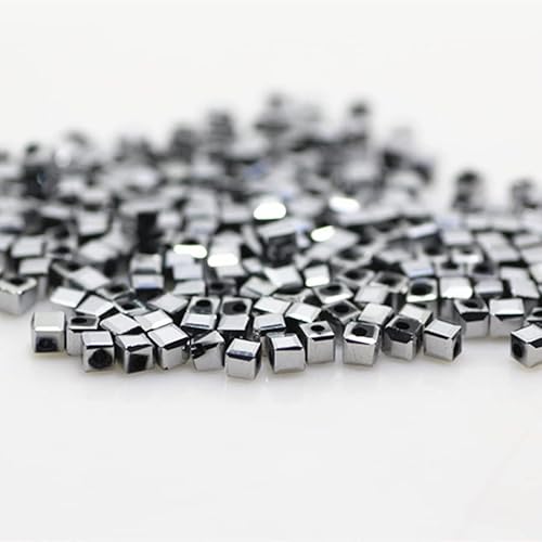 950 Stück 2 mm Würfel Kristall Perlen Quadratische Glasperlen für Schmuck Perlenbedarf Handgemachte Handwerk DIY Perlenstickerei, Armbänder, Halsketten, Ohrringe Schmuck (glänzendes Silber) von Generic