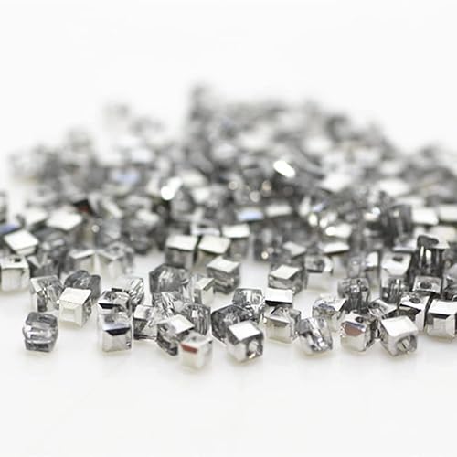 950 Stück 2 mm würfelförmige Kristallperlen, quadratische Glasperlen für Schmuck, Perlenbedarf, handgefertigtes Handwerk, DIY, Perlen, Armbänder, Halsketten, Ohrringe, Schmuck (halbes Silber) von Generic