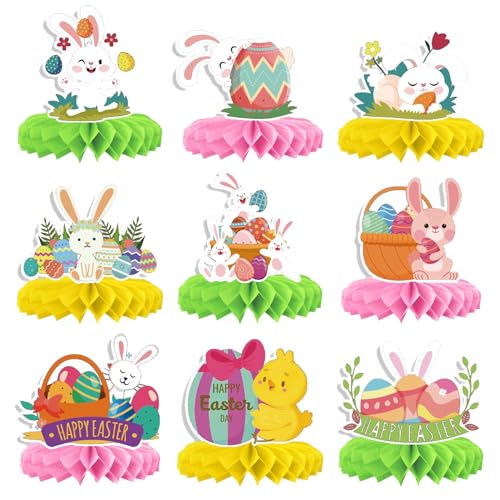 9Pcs Osterhase Honeycomb Herzstück Papier Hase Honeycomb Osteranhänger Ostern Party Decor Urlaub Tisch Dekoration Easter Decoration Deko Frühling Innen Geschenke zu Ostern für Freunde von Generic