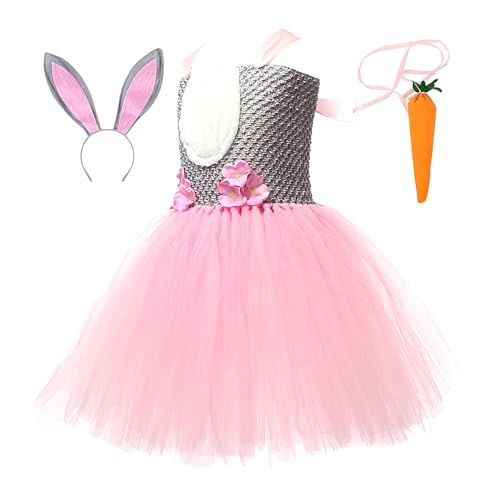 Ärmelloses Netzkleid, Sommer-Prinzessinnenkleider aus Netzstoff mit Plüschkarotten, für kleine Mädchen, Prinzessinnenkleidung für Ostern, Versammlungen, Rollenspiele, Rosa von Generic