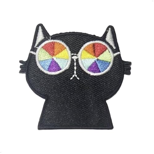 AP049 Sonnenbrille, Motiv: schwarze Katze, Regenbogenfarben, zum Aufbügeln, 58 x 55 mm, 2 Stück von Generic