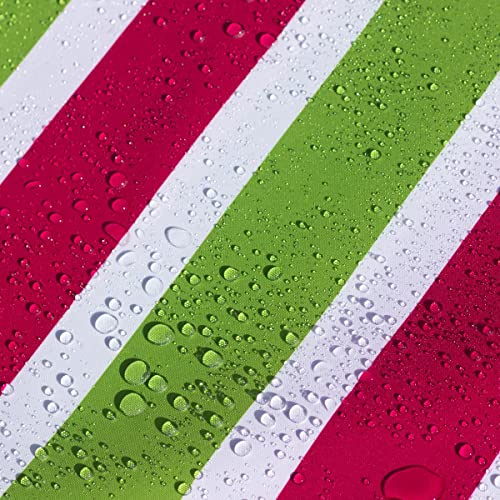 AQUA DENVER Wasserdichter Polyester Stoff Reißfest für Vordächer, Zelte, Outdoorbekleidung, Garten Meterware Farbpalette (Weiß-rosa-grüne Streifen) von Generic
