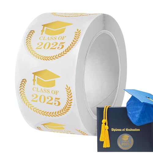 Abschluss-Aufkleber 2025.2025 Abschlussaufkleber, runde Umschläge, 2,5 cm / 0,98 Zoll, Partyzubehör, wasserdichte Aufkleber für Fotoalben, Kaffeetasse, Ballon von Generic