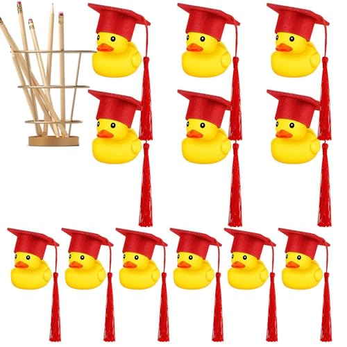 Abschluss-Enten – Gelbe Gummienten, Miini Enten zum Schulabschluss, weich und niedlich | Enten für Partygeschenke mit schwarzem Abschlusshut, Mottoparty von Generic