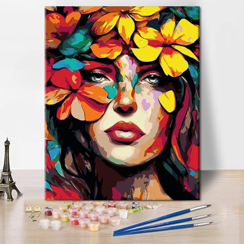 Abstract Woman DIY Paint by Number Flower Paint by Numbers for Adults Beautiful Girl Paint by Numbers Kids on Canvas Abstract Paint by Numbers for Beginner Oil Painting Kits Gift 16x20inch von Generic