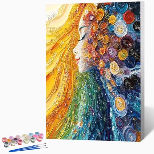 Abstrakt Malen Nach Zahlen Erwachsene Bunt Malen Nach Zahlen DIY Set Erwachsene 40×60cm, Kreativ Handgemalt Leinwand Set Mit 3-Pinseln Und Acrylfarbe, Geschenke FüR Frauen (Ohne Rahmen) -LKF0741DF von Generic