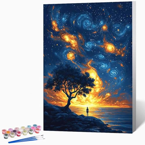 Abstrakt Malen Nach Zahlen Erwachsene Sternenhimmel Malen Nach Zahlen DIY Set Erwachsene 20x30cm, Kreativ Handgemalt Leinwand Set Mit 3-Pinseln Und Acrylfarbe, Geschenke (Ohne Rahmen) -LKF0783ZT von Generic