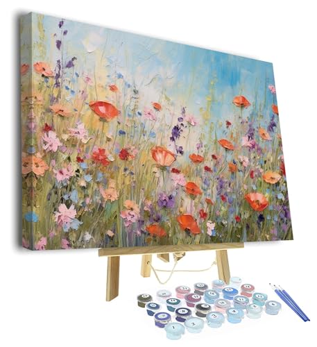 Abstrakte Blumen Malen nach Zahlen Erwachsene DIY Malen nach Zahlen Kits auf Leinwand Acrylmalerei nach Zahlen mit Pinseln Leinwand Geschenke Kunsthandwerk 40 x 50 cm(Rahmen) von Generic