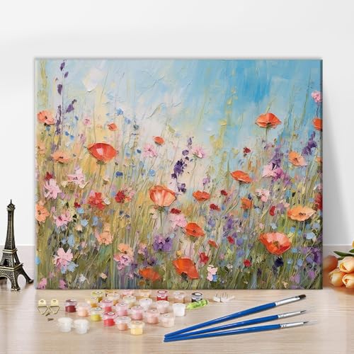 Abstrakte Blumen Malen nach Zahlen Erwachsene DIY Malen nach Zahlen Kits auf Leinwand Acrylmalerei nach Zahlen mit Pinseln Leinwand Geschenke Kunsthandwerk 40 x 50 cm(rahmenlos) von Generic