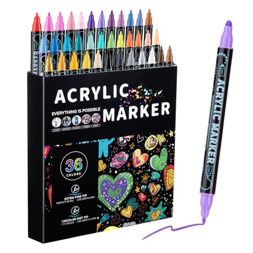 Acrylfarbenstifte, Acrylstifte | Doppelseitige Marker für Erwachsene | wasserlösliche Acrylfarbenmarker, feine und runde Spitzen für Stein, Leinwand, Keramik, Holz Acrylfarbenstifte, Acrylstifte | Doppelseitige Marker für Erwachsene | wasserlösliche Acrylfarbenmarker, feine und runde Spitzen für Stein, Leinwand, Keramik, Holz von Generic