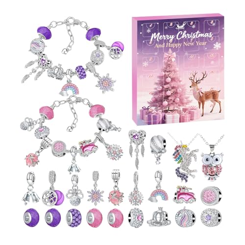 Adventskalender Countdown | Adventskalender Kinder – Schmuckbastelset 24 Tage Armbänder Zubehör für Mädchen Frauen Teenager von Generic