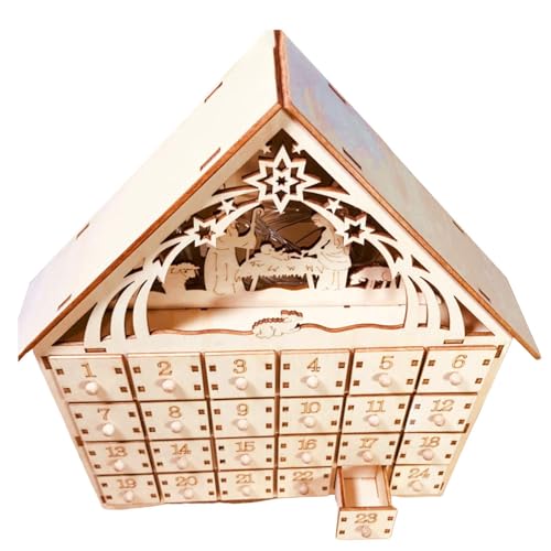 Adventskalender 'Weihnachts - Schrank Kalender aus Holz, Countdown für Weihnachten | LED beleuchteter Adventskalender mit 24 Schubladen, robuster Adventskalender 'Advent für die de von Generic