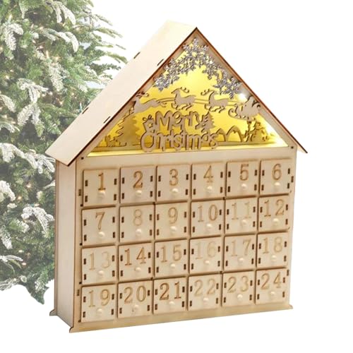 Adventskalender aus Holz - Adventskalender aus Holz, Adventskalender mit LED-Lichtern Elk House Countdown für 24 Weihnachtstage, Box 'Advent Frohe Weihnachten p von Generic