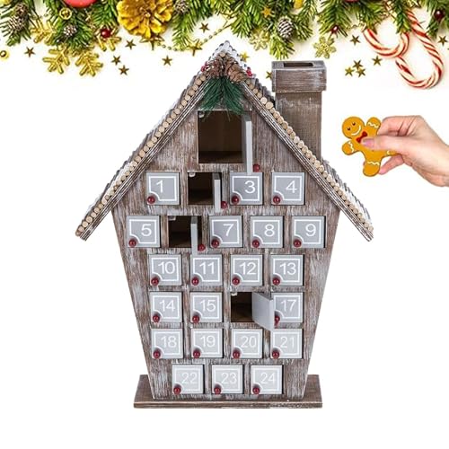 Adventskalender für Zuhause - Adventskalender des Hauses aus Holz - 24 Tage Countdown-Kalender, Weihnachtskalender mit Schubladen, Kalender mit dem c von Generic