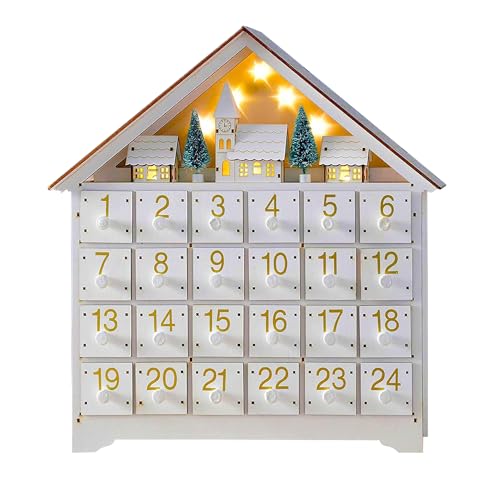 Adventskalender mit 24 Schubladen, Holz, beleuchtet, traditionelle Dekoration, Countdown für Erwachsene und Kinder, Ferienhaus, wiederverwendbar, DIY-Weihnachtskalender von Generic