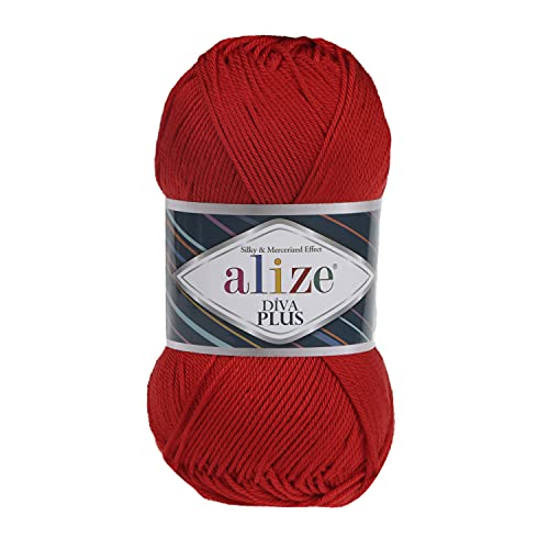 Alize Diva Plus Garn, seidiger und merzerisierter Effekt, 100 % Mikrofaser-Acryl, 100 g Häkelgarn für Decken, Amigurumi und alle Bastelarbeiten, türkisches Garn für Anfänger (56-rot) von Generic