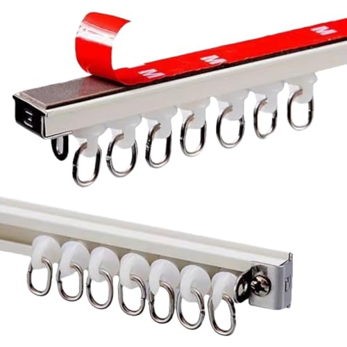 Aluminium Deckenvorhangschiene Selbstklebende Vorhangschienen Gardinenstange Ohne Bohren Geräuschlose Vorhangschiene Für Duschvorhang Raumteiler Wohnmobil-Vorhang(80cm) von Generic