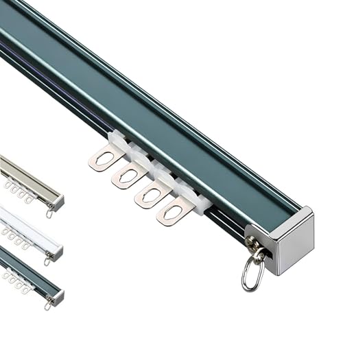 Aluminium Vorhangschienen 1-läufiger Deckenmontage/Wandhalterung Gardinenstange mit Stummen Rollen, für Fenster Vorhänge, Duschvorhang, Raumteiler, Wohnmobil-Vorhang(Blue-Wall,4.5m(3 * 1.5m)) von Generic