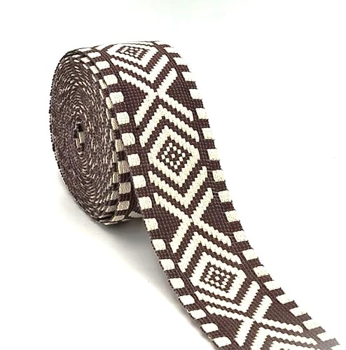 AnseTendance Gurtband aus Baumwolle, 38 mm, Rolle mit 10 m, zweifarbig, ethnisches Rautenmuster, geometrisches Rautenmuster, für Taschen, Nähen, Schulterriemen, Kurzwaren, kreatives Zubehör, Meterware von Generic