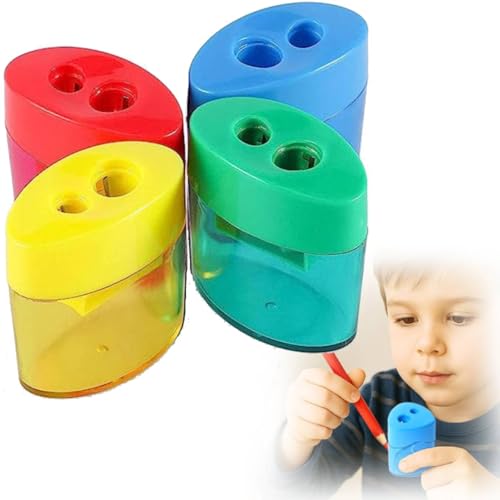 Anspitzer mit Behälter, 4 Pcs Spitzer mit Dose, Doppellöchern Bleistiftspitzer für Dicke und Dünne Stifte, Anspitzer Kinder, Dosenspitzer Dicke und dünne Stifte für Schule Büro (Ellipse) von Generic