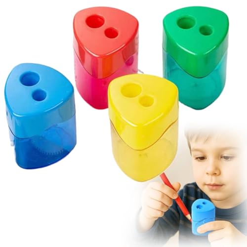 Anspitzer mit Behälter, 4 Pcs Spitzer mit Dose, Doppellöchern Bleistiftspitzer für Dicke und Dünne Stifte, Anspitzer Kinder, Dosenspitzer Dicke und dünne Stifte für Schule Büro (Triangle) von Generic