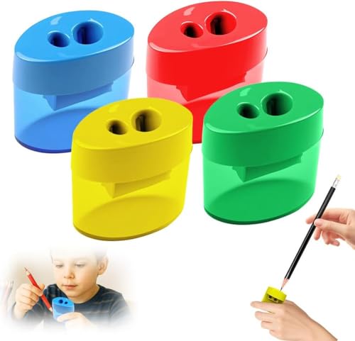 Anspitzer mit Behälter, 4 Stück Spitzer mit Dose, Anspitzer mit Doppellöchern und Deckel für Schule Büro,Handheld Bleistiftspitzer für Dicke und Dünne Stifte Dosenspitzer (Oval-4Pcs) von Generic