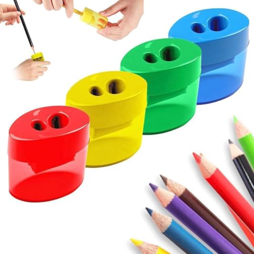 Anspitzer mit Behälter,2025 Neu 4 Stüc k Spitzer mit Dose,2 in 1 Doppelspitzer Doppelloch-Bleistiftspitzer und Manueller Pencil Sharpener für Schule Büro für Dicke und Dünne Stifte von Generic