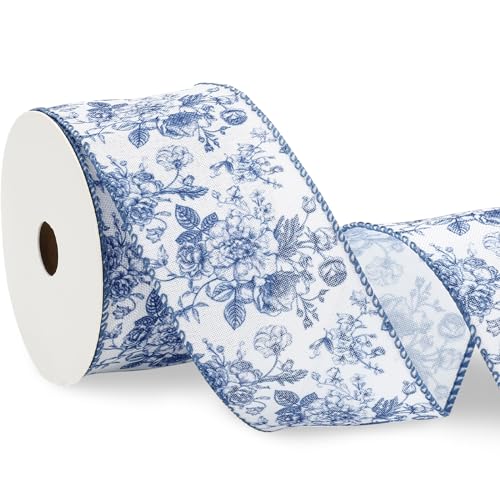 AnyDesign Schleifenband mit Drahtrand, blaues Blumen-Bastelband, Chinoiserie, dekoratives Stoffband für Bastelarbeiten, Kranzschleifen, Geschenkband, 12 Meter AnyDesign Schleifenband mit Drahtrand, blaues Blumen-Bastelband, Chinoiserie, dekoratives Stoffband für Bastelarbeiten, Kranzschleifen, Geschenkband, 12 Meter von Generic