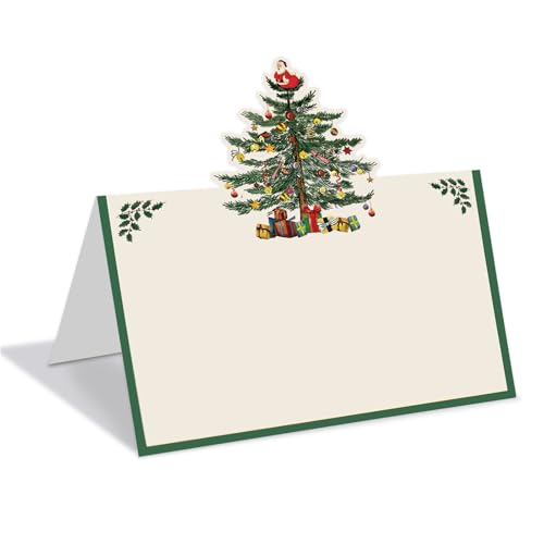 AnyDesign Tischkarten für Weihnachten, Vintage, Weihnachtsbaum, Zeltkarten, Sitzkarten für Hochzeit, Brautparty, Party, Tischdekoration, 100 Stück von Generic